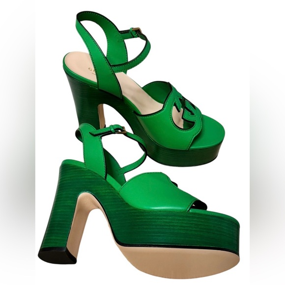 Gucci Shamarock Green Women's platform Sandal heels size 40 - Picture 2 of 6